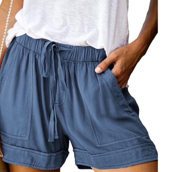 Blue Tencel Shorts w/4 Pockets - Picture 4 of 5